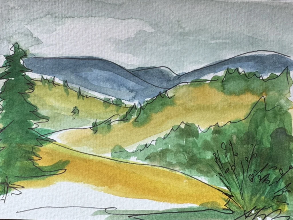 Watercolor sketch, watercolor and ink on paper, by Shannon Huffman Polson