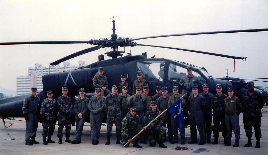 Shannon Huffman Polson: with her Apache company on the flight line
