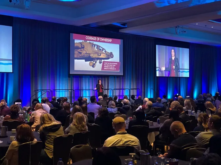 Shannon Huffman Polson delivering a leadership keynote