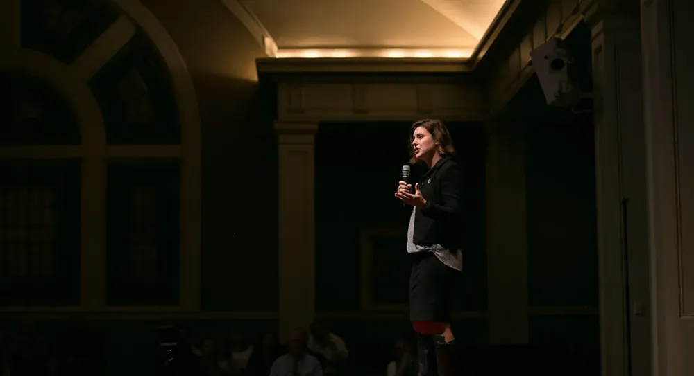 Shannon Huffman Polson delivering a leadership keynote