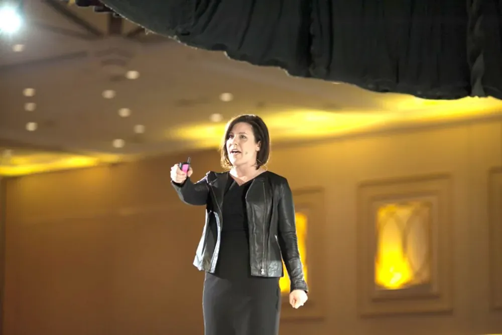 Shannon Huffman Polson delivering a leadership keynote